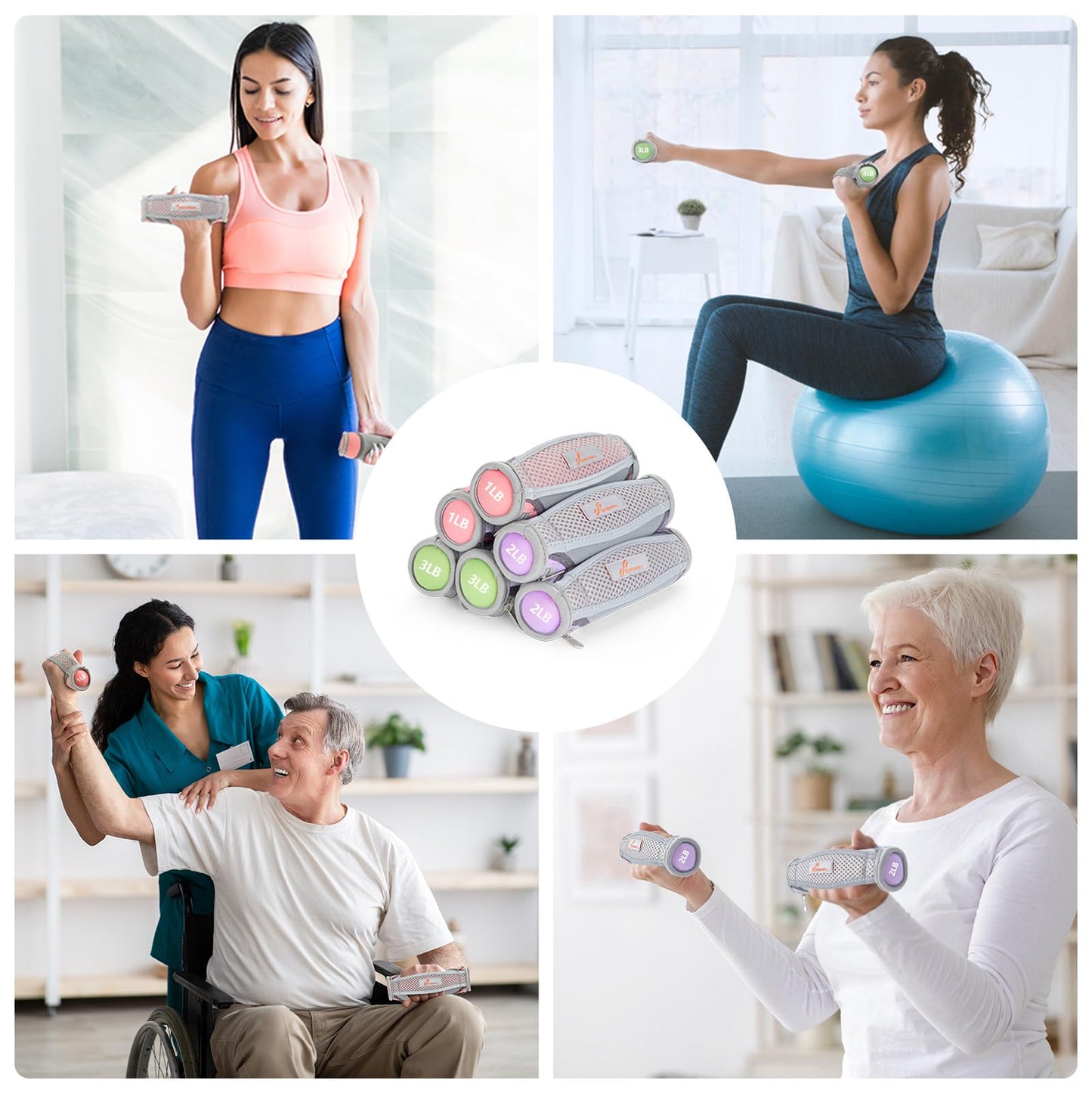 Sportneer Hand Weights for Women, Walking Weights Set 6pcs (1lb, 2lb, 3lb Each) Soft Dumbbells with Hand Strap for Home Workout, Running, Physical Therapy, Aerobics