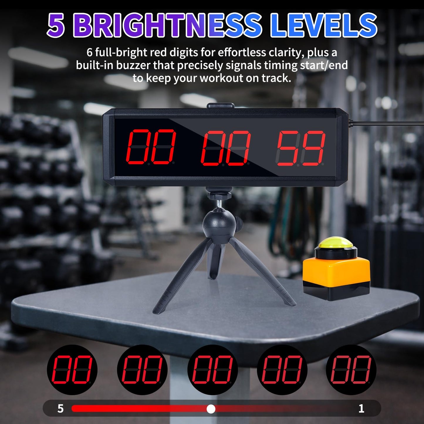 Large Stopwatch with Start/Stop Button、LED Digital Timer with Stand、360° Press Button、Stopwatch for Obstacle Course、Fitness Clock for Home Gym、Interval Timer for Exercise (1.5 red)