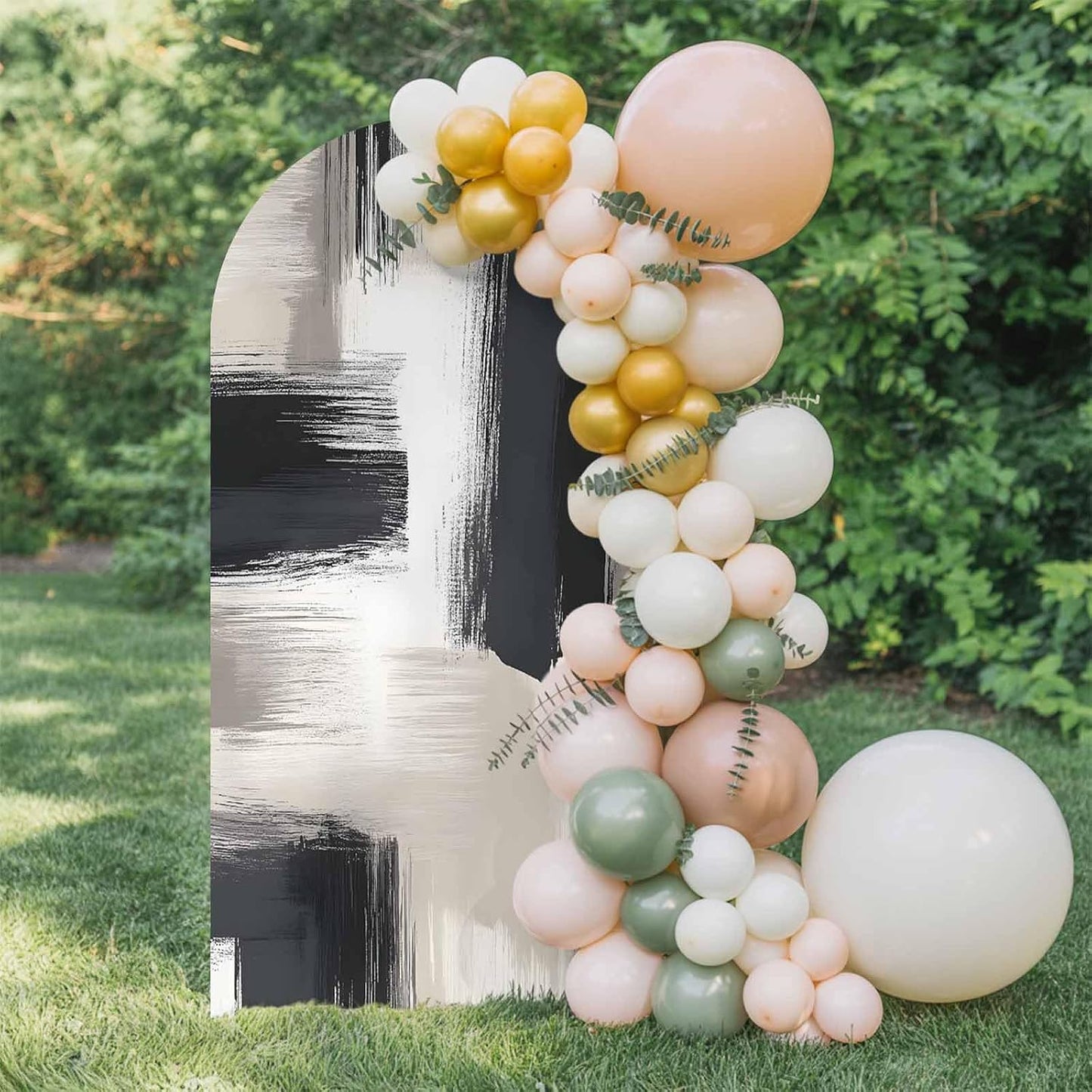Jnbasdffb 7.2 Black Grey Wedding Arch Cover, Stretchy Spandex Arch Backdrop Stand Covers FT, Geometric Vintage Retro