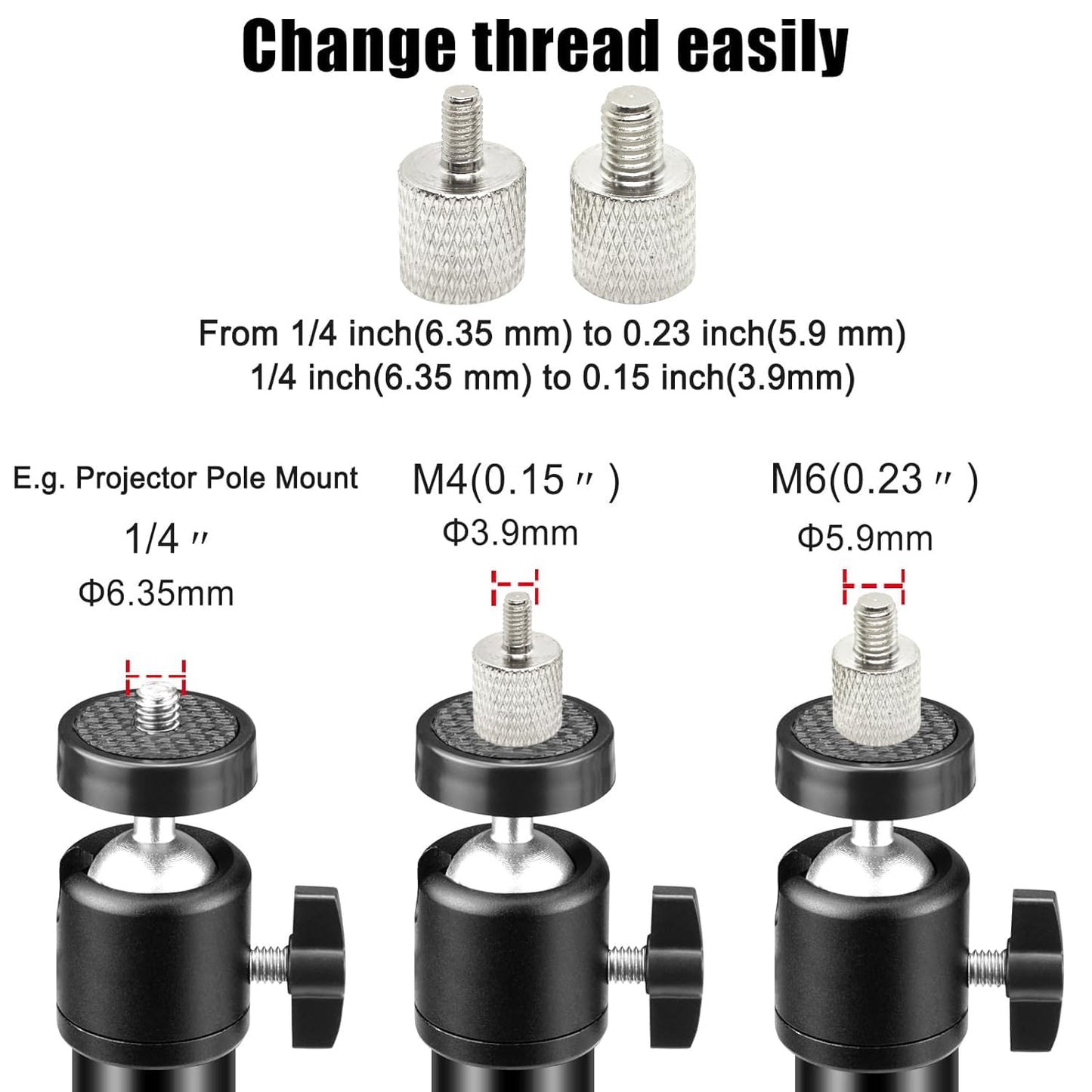 2-Be-Best 1/4 6.35 mm 0.23 5.9 mm 0.15 3.9 mm M4 M6 Projector Mount Tripod Screw Thread Adapters Converters Female in /