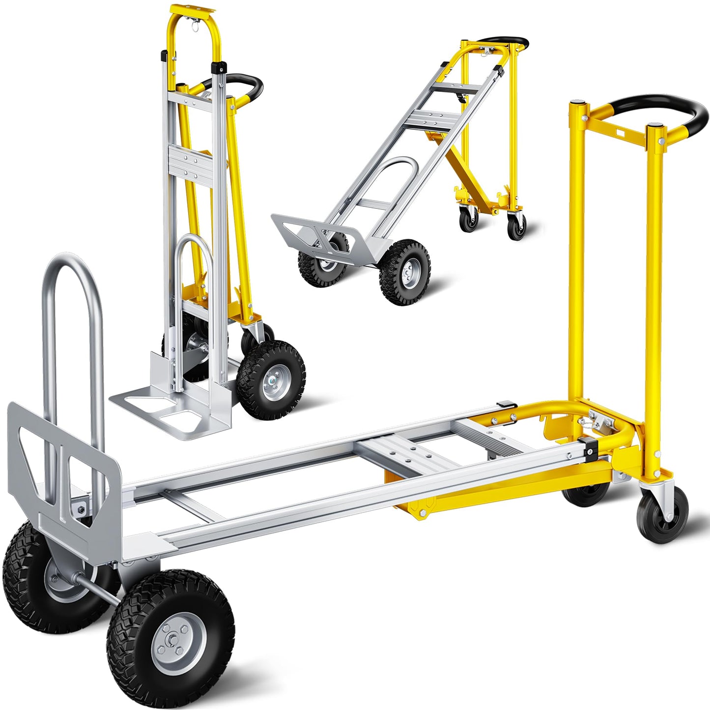 Dkenicor 4 in 1 Folding Hand Truck, 1000lbs Capacity Dolly Cart Industrial Convertible Heavy Duty with Retractable Handle and 4 Rubber Wheels, Collapsible Cart for Home, Office, Warehouse, Silver