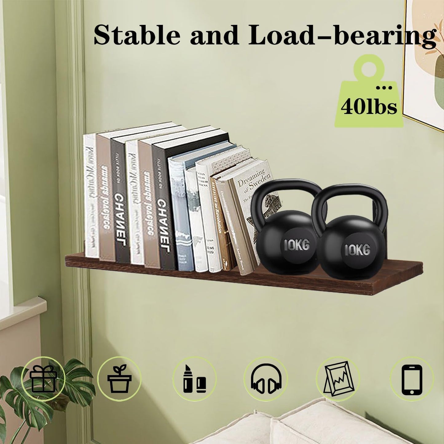 Regine Switzerland Floating Shelves - Wall Mounted Bathroom Organizer with Storage Basket & Towel Rack | Dark Brown, Set of 4, 16 in