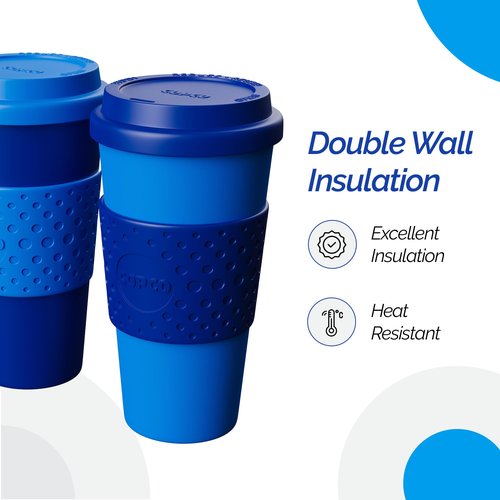Copco Acadia 16oz Travel Mug with Lid, Set of 2 Double Wall Insulated Tumbler, Non-Slip Sleeve and BPA-Free - Microwave & Dishwasher Safe, Reusable Plastic To Go Travel Coffee Mug (Navy/Blue)