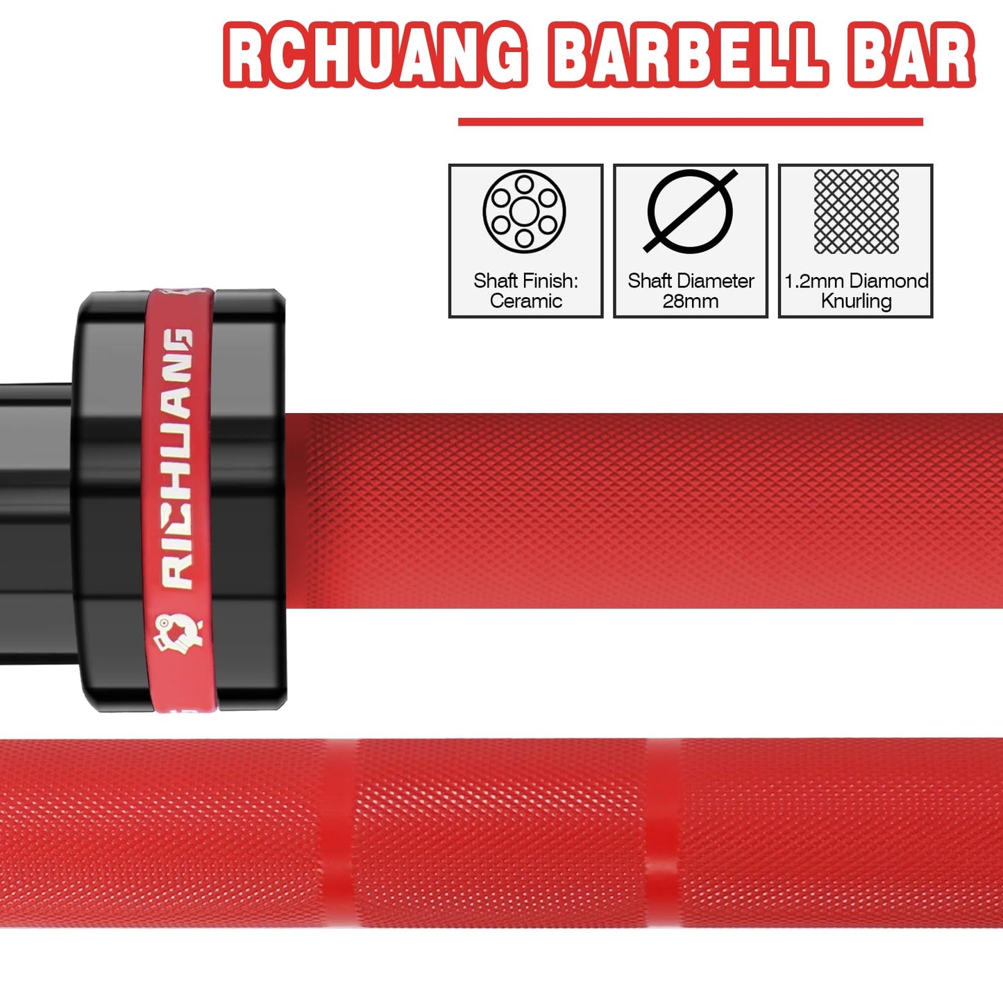 RICHUANG 7ft Olympic Barbell Weight Bar for Weightlifting,Powerlifting,CrossFit Training,500 lbs Max Load Capacity,Q235 Steel,2 Inch Olympic Strength Training Bar for Home Gym,Exercises Fitness Equipment 500LBS-Red