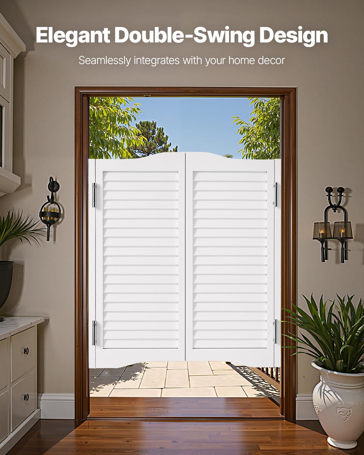 VEVOR Double Saloon Swinging Doors, 36" W x 36" H Arched Top Interior Swinging Cafe Doors, Premium Pine Wood, with Hinges & Hardware Kit, Easy to Install, for Hallway Kitchen Bar Pub Entrance, White