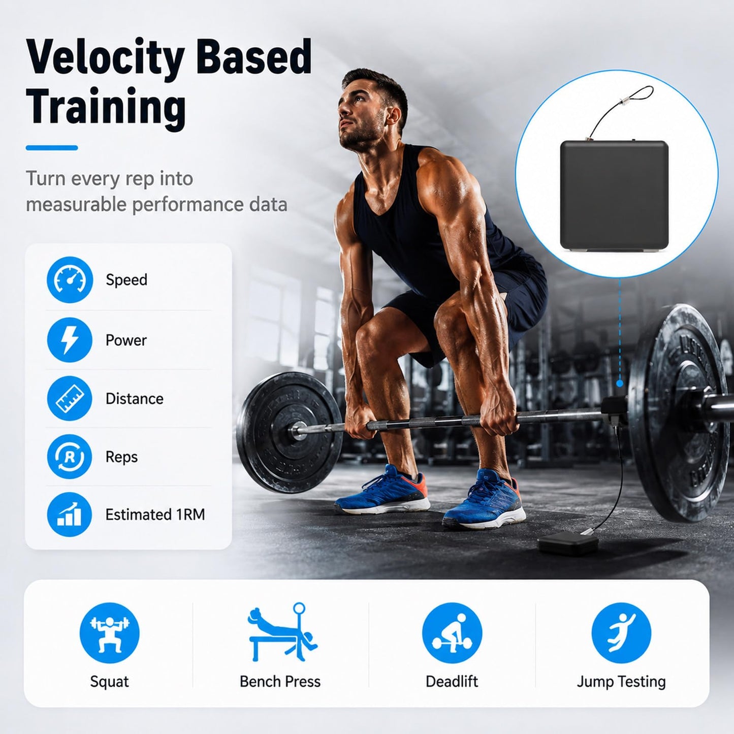 vnmudzeo Linear Speed Tracker for Gym & Team – Velocity Based Training Device,±1mm Accuracy,App Digital Display,5M Retractable Cable
