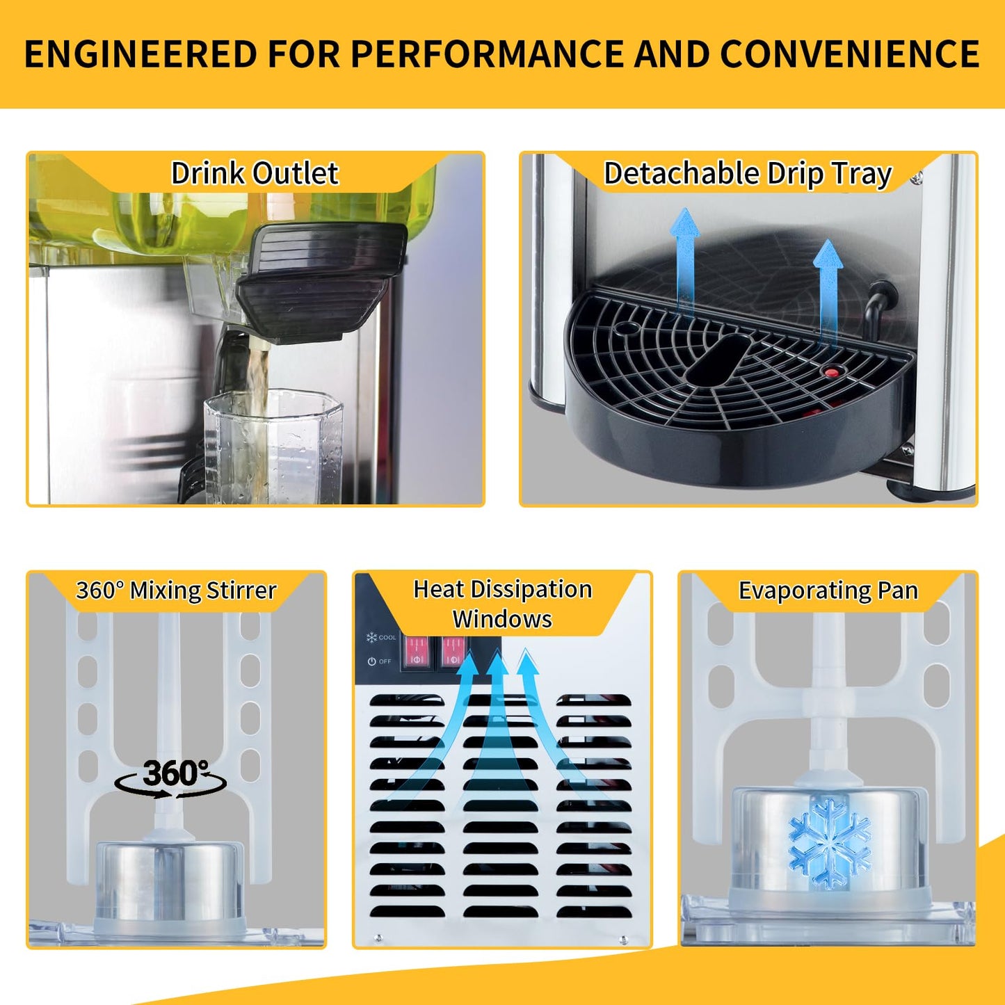 FSKEKU Commercial Beverage Dispenser, 36L (9.5 Gal) Refrigerated Juice Drink Machine, Stainless Steel Cold Iced Tea Cooler for Restaurant, Bar, Buffet