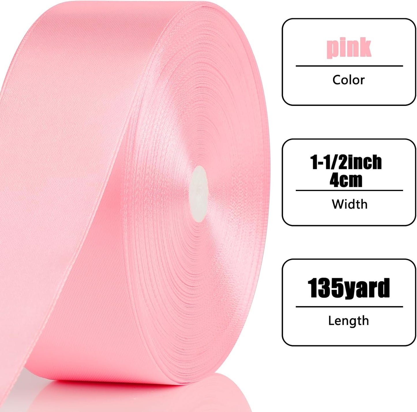 Skiennix 1.5-Inch Pink Satin Ribbon - 135 Yards of Single Face Satin for Gift Wrapping & Wedding Decor