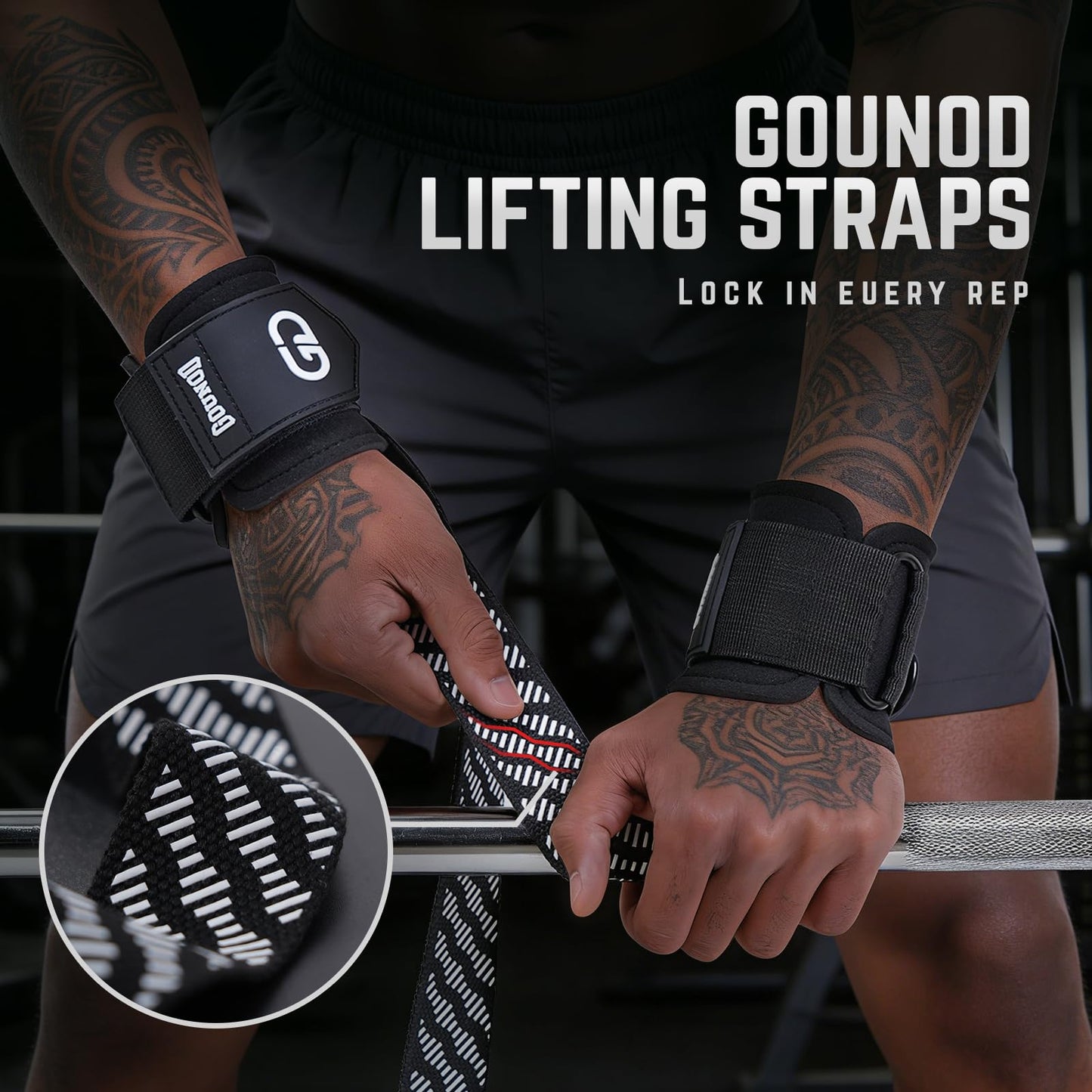 GOUNOD Lifting Wrist Straps with D Ring for Weightlifting & Gym – Heavy Duty Padded Wrist Support for Men & Women – Non-Slip Hand Grip Straps for Deadlifts, Pull Ups, Cable Machines & Bodybuilding