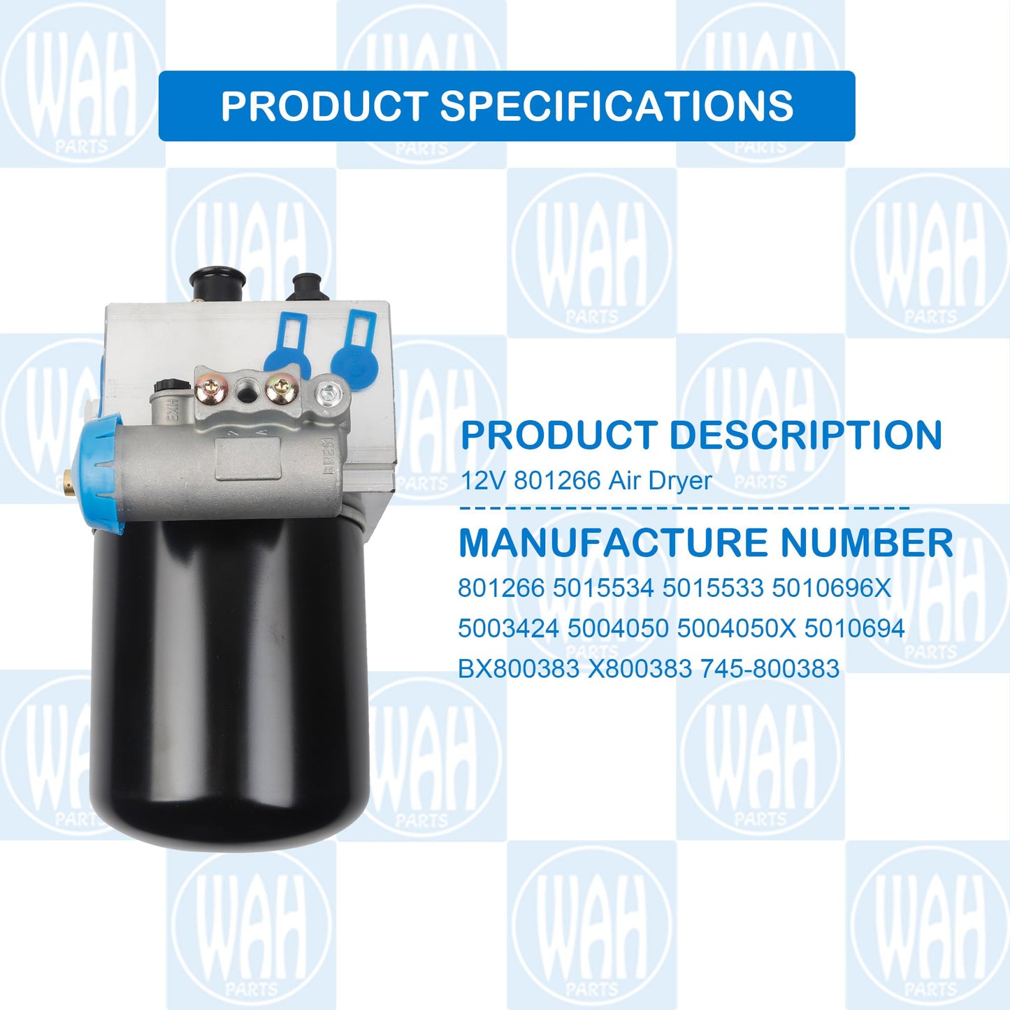Wahparts 12V 801266 Air Dryer Compatible with Volvo Freightliner Kenworth Peterbilt 5015534 5015533 5010696X