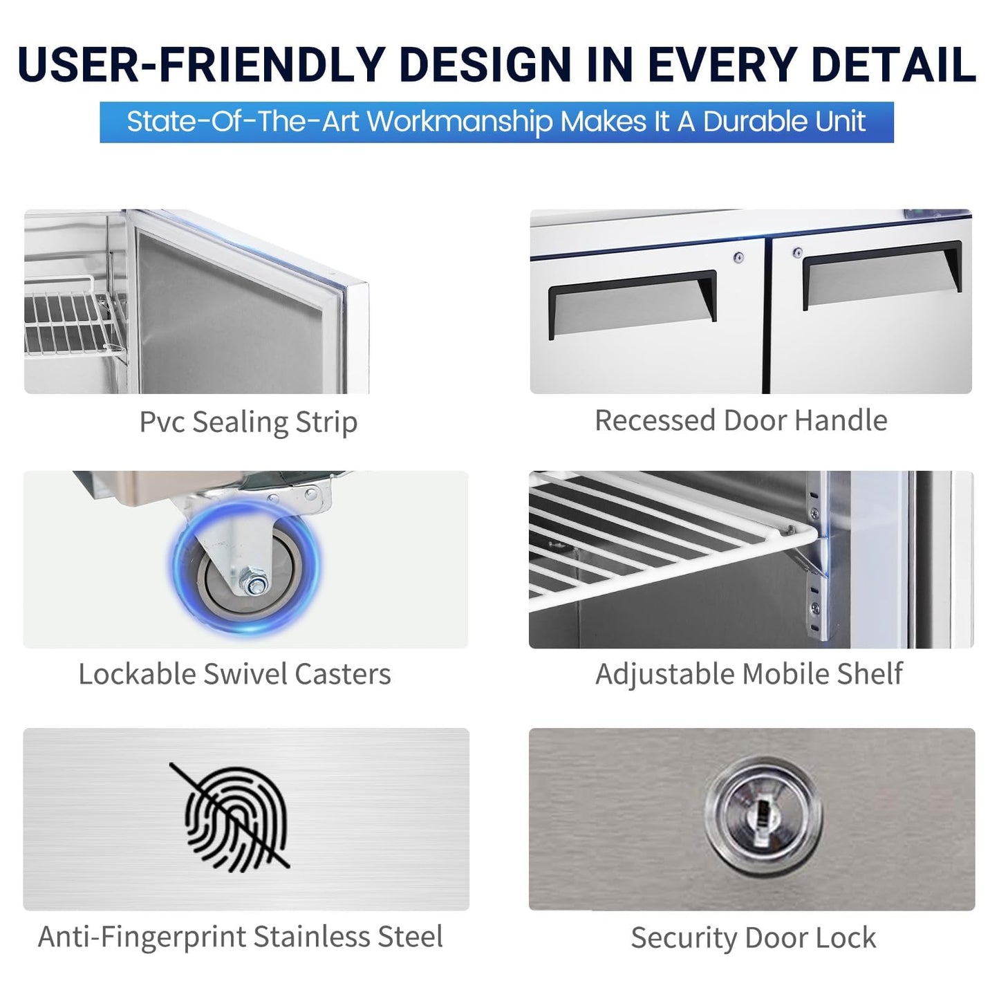 kalifon 72" W 3 Door Commercial Refrigerator Sandwich Salad Prep Table Stainless Steel Fan Cooling Refrigerator with Cutting Board, 3 Shelves & 30 Pans for Restaurant, Bar, Shop-20 Cu.ft