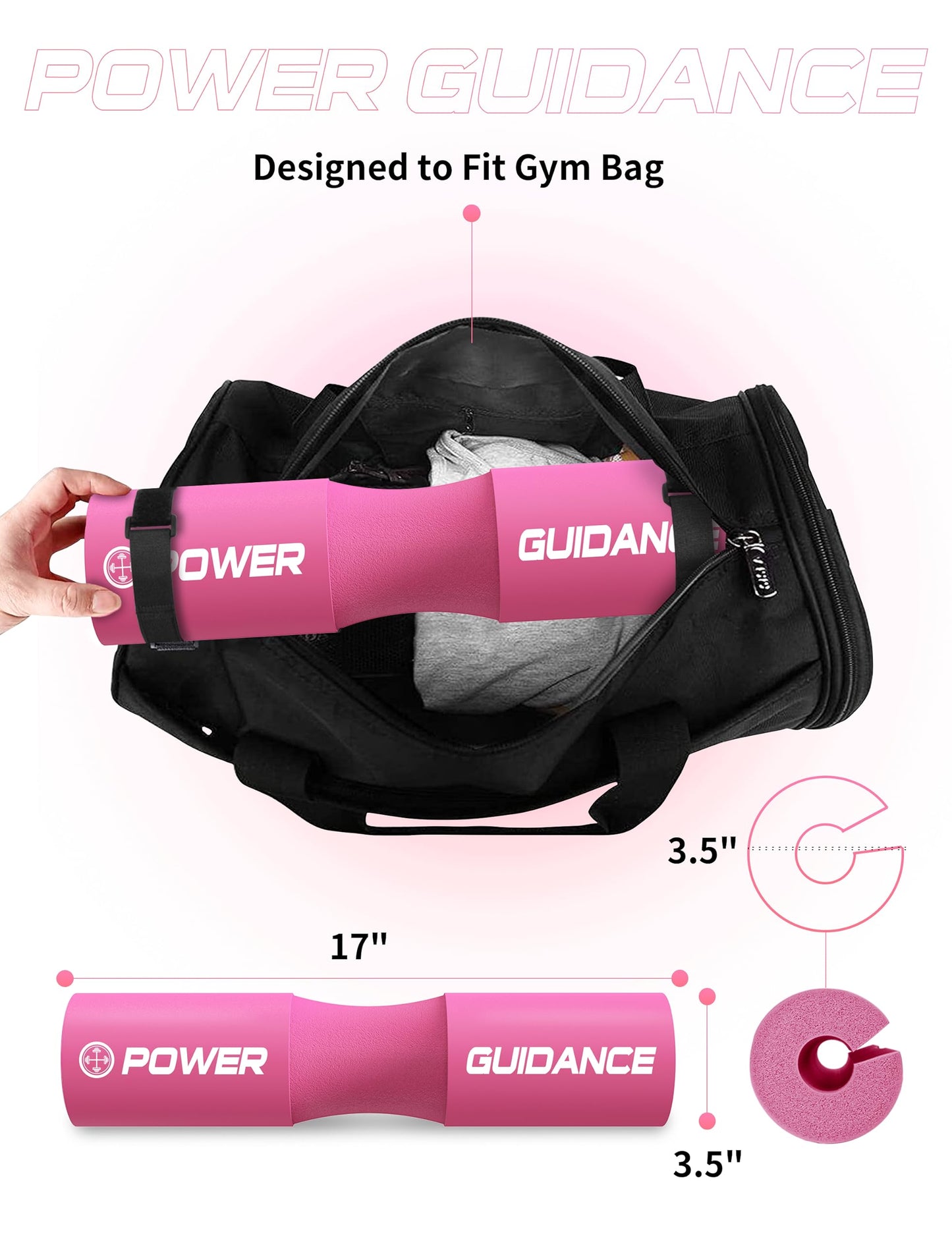 POWER GUIDANCE Barbell Squat Pad - Neck & Shoulder Protective Pad - Great for Squats, Lunges, Hip Thrusts, Weight Lifting & More - Fit Standard and Olympic Bars Perfectly,Pink