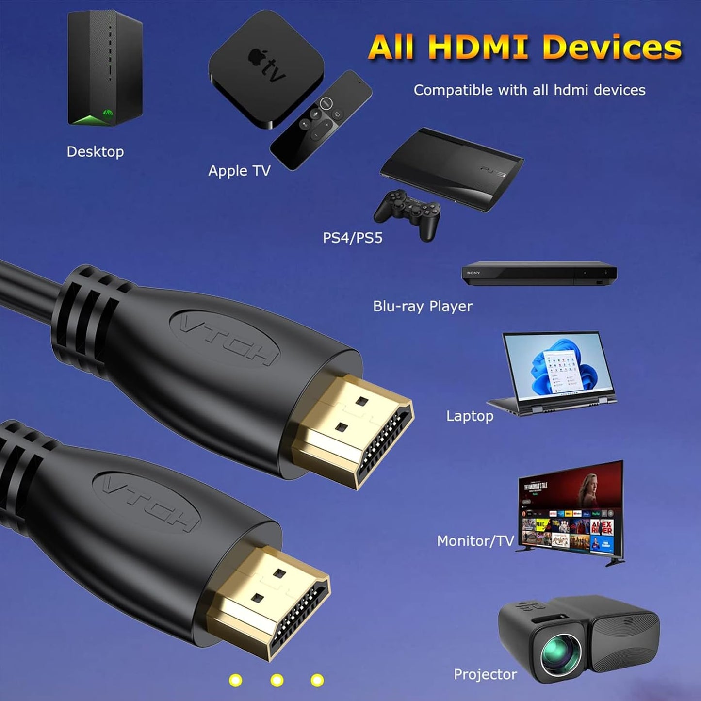 4K 1FT 10-Pack, 2.0 CL3 PS5, PS4, HDMI Cable High Speed HDMI Cable Supports ARC & Rated for Laptop, Soundbar, Monitor
