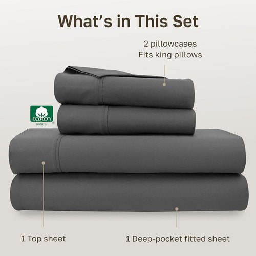 California Design Den Cal King Sheet Set - 100% Soft Cotton, 400 Thread Count, Silky Smooth Sateen - Grey