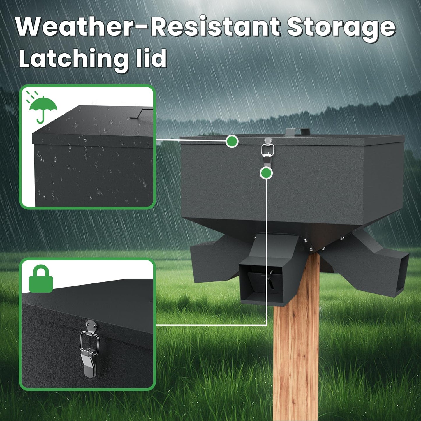 POOAMY Gravity Deer Feeder, Heavy Duty Deer Feeder Box, 80lb Large Capacity Automatic Feeder, Hunting Game Feeders, Protein 4 Feed Head
