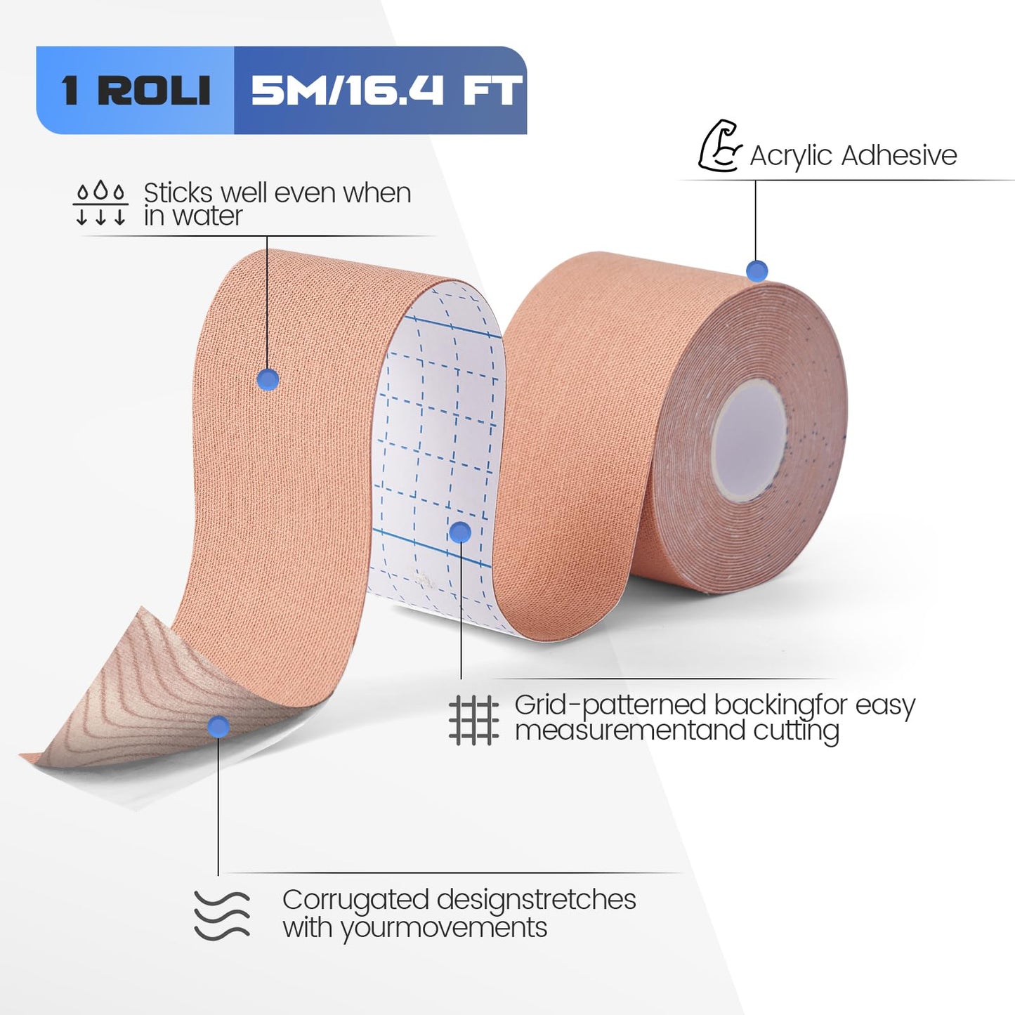 ZVTQ Kinesiology Tape (3 Rolls) - Acrylic Adhesive Muscle Tape - Waterproof, Breathable, Hypoallergenic for Muscle Support & Injury Recovery - Sports Tape, Athletic Tape (Beige)