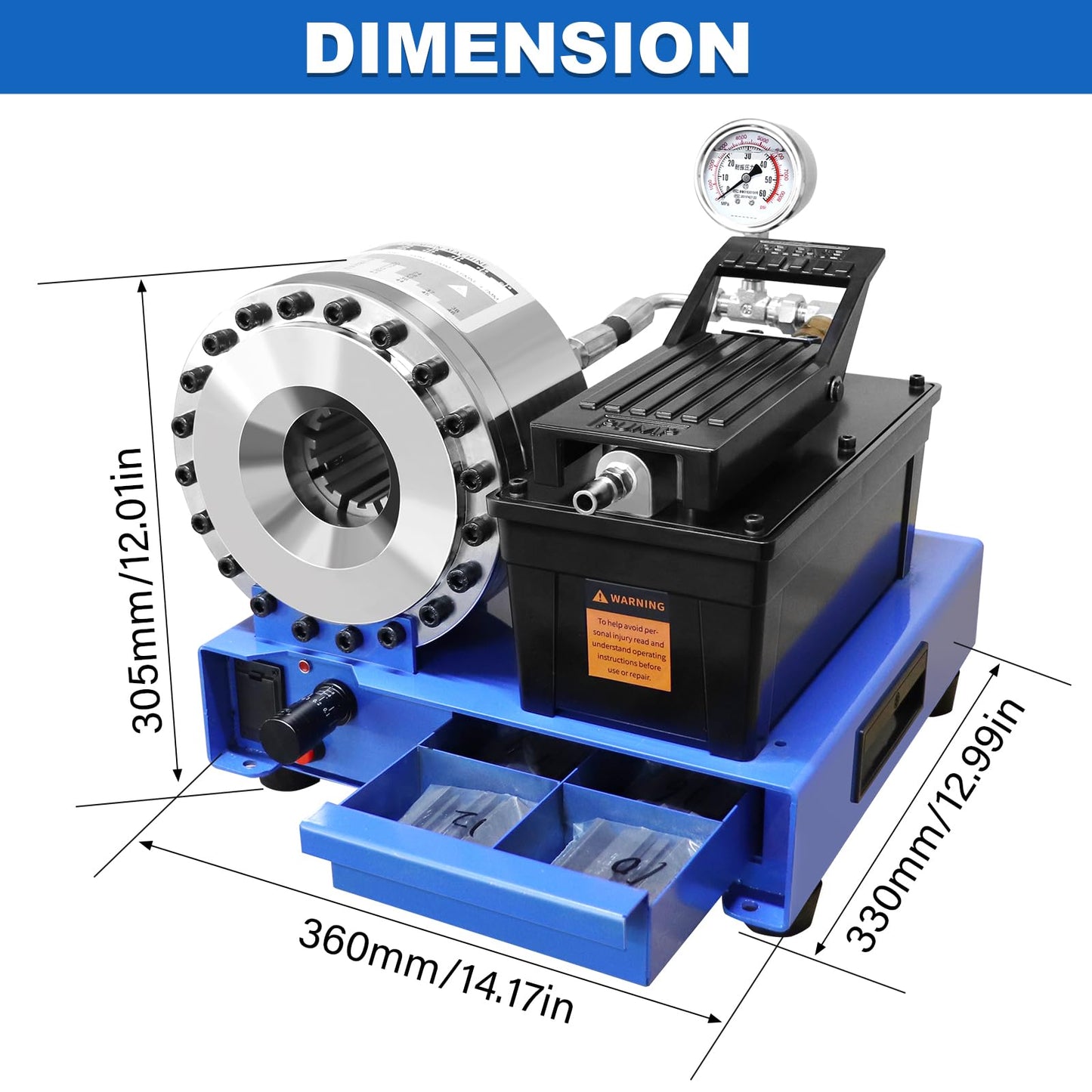 LABFENG Pneumatic Hydraulic Crimper with 8 Dies, 40MPa High Pressure, for Hose and Pipe Assembly,0.24"-1" Crimp Range