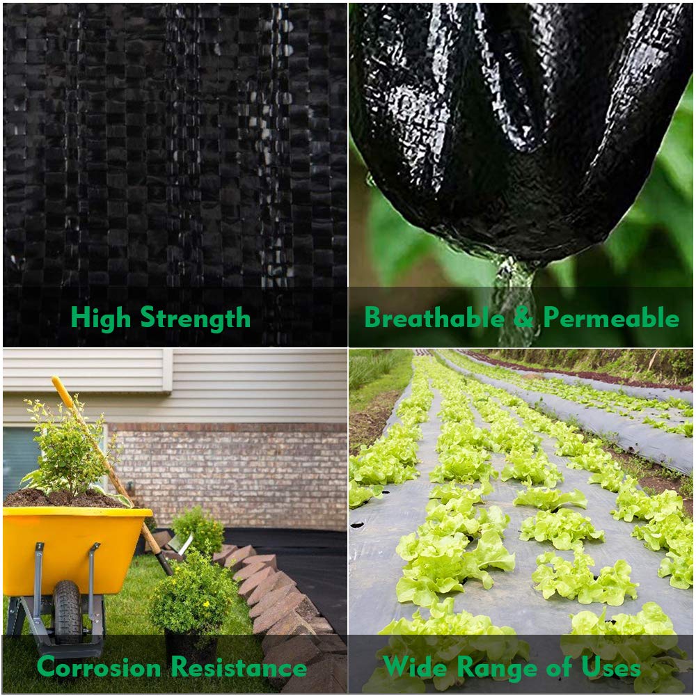 Kdgarden Premium 5oz Pro Weed Barrier Landscape Fabric Ground Cover Heavy Duty Commercial Anti-Weed Gardening Mat, 4ft x 100ft, Black