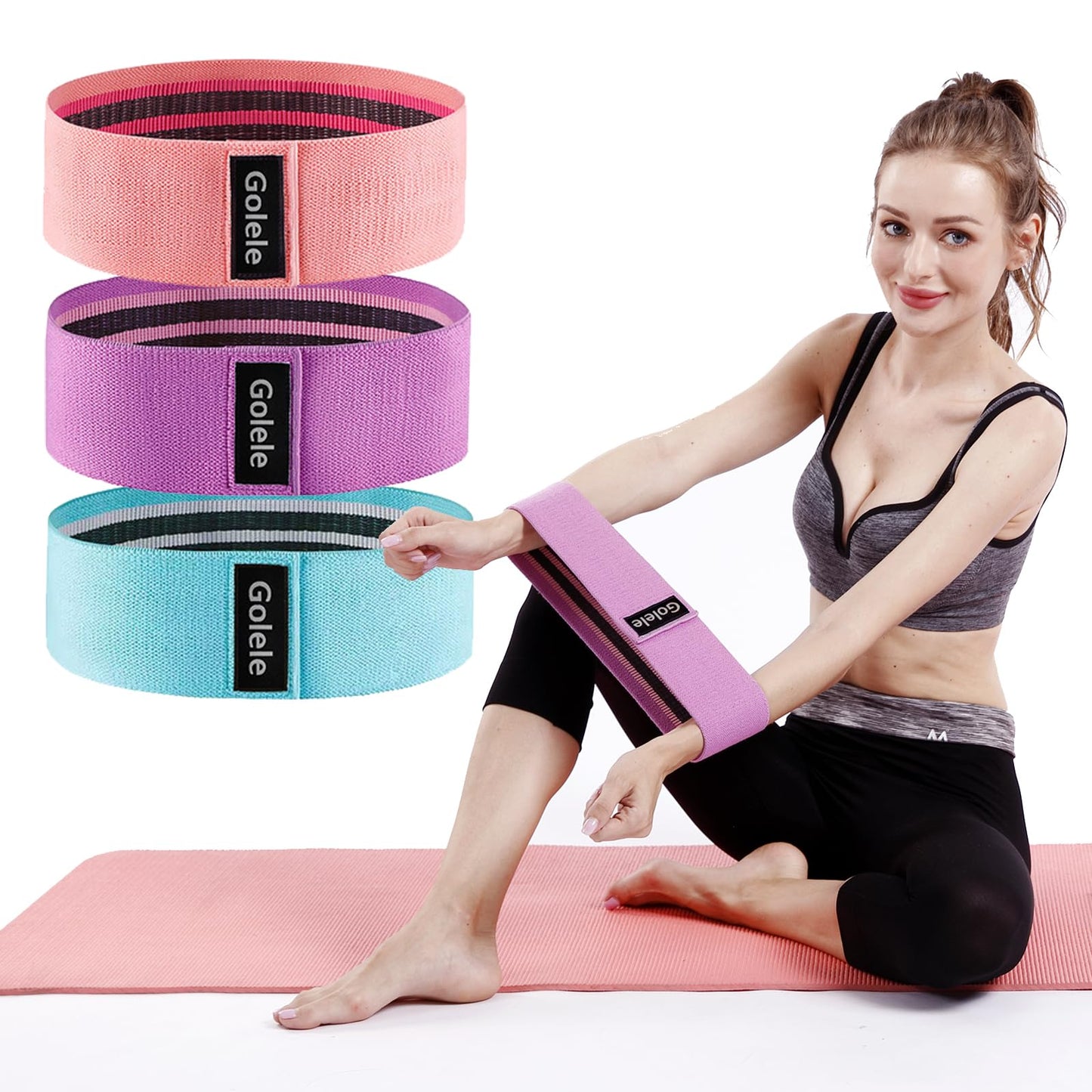 GOLELE Resistance Bands for Working Out 3 Booty Bands- Light Medium Heavy Fabric Exercise Bands for Home Gym, Full Body Workouts, Legs, Hip, Glutes, Arms, Yoga, Latex Fitness Bands for Women and Men