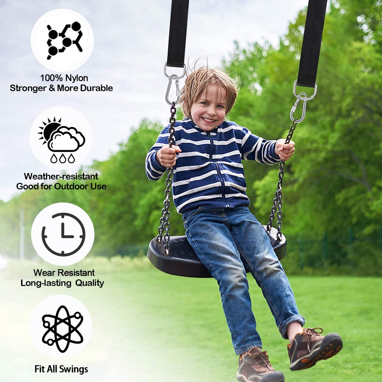 Werfeito Tree Swing Straps Hanging Kit (Set of 2), 3FT/8FT/10FT/20FT/30FT Tree Swing Straps Holds 2500 lbs with Tree Protector, Safety Lock Carabiner and Swivel Perfect for Swings & Hammocks(3 FT)