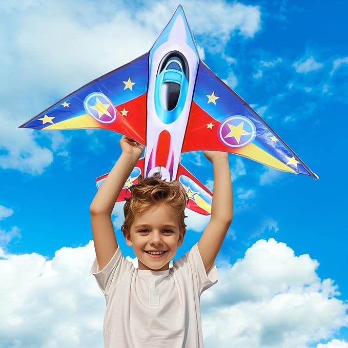 Fighter Jet Kites for Kids & Adults - Durable Airplane Kites for Boys Ages 8-12 & 4-8 with Kite String Reel, Easy Fly Large Outdoor Kite for Beach & Park Activities