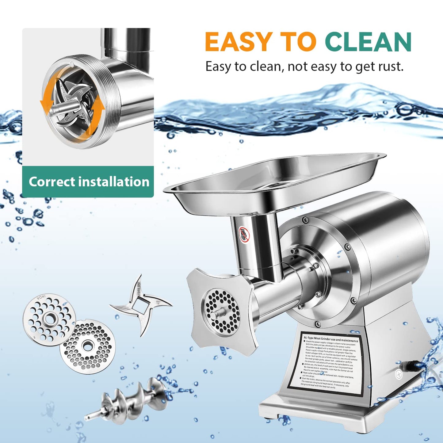 Newhai 650W Commercial Meat Grinder Electric Meat Grinding Machine Heavy Duty Industrial Meat Mincer Sausage Stuffer 6mm/8mm Plates Stuffing Tubes for Restaurant (110V US Plug)