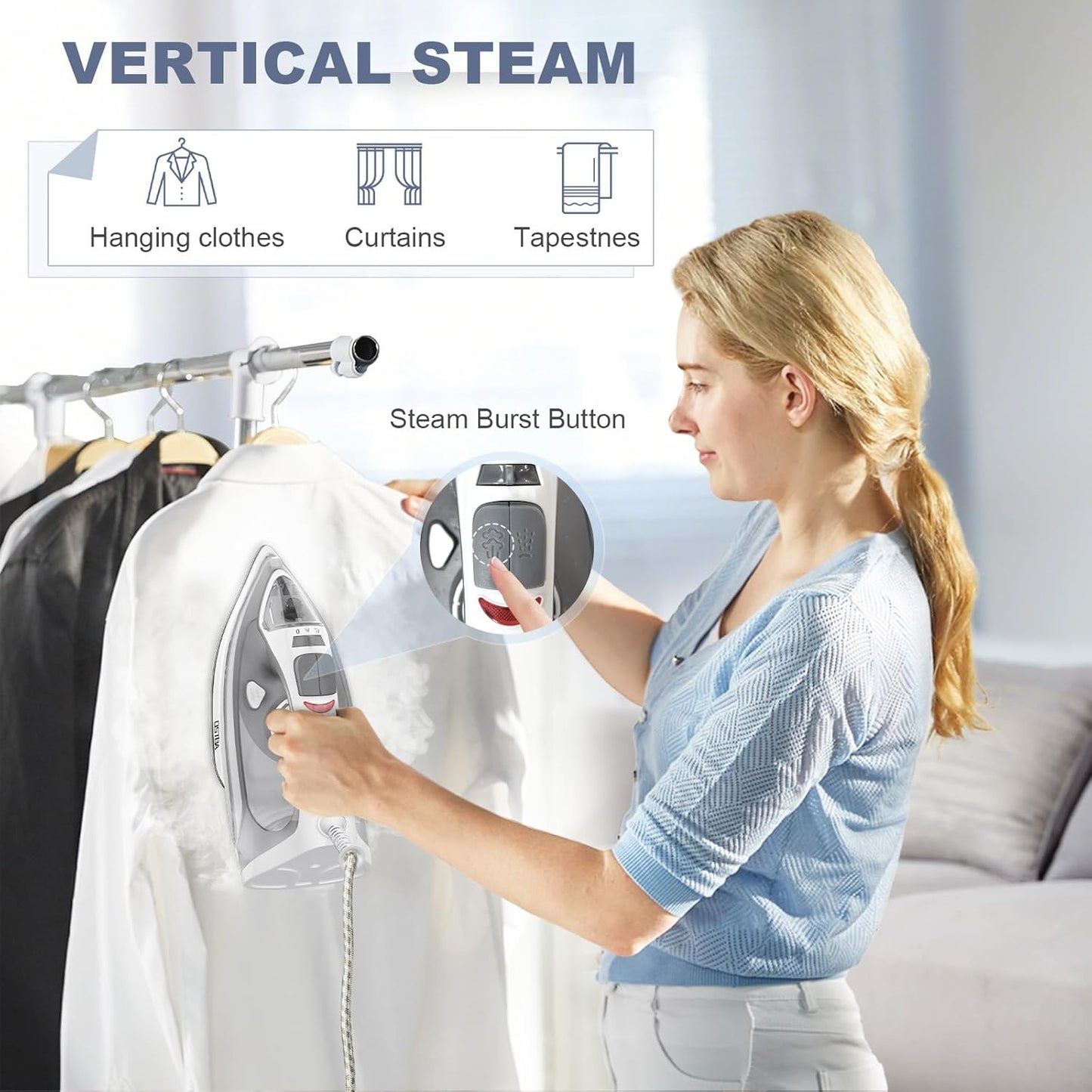 OSTBA 1600W Steam Iron - Rapid Heating, Nonstick Soleplate, Self-Cleaning, 300ml Water Tank