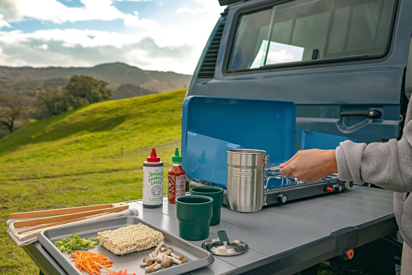 Stanley Wildfare Go 4-Piece Stainless Steel Cook Set - 32 oz Pot with Lid & Foldable Handle | 2 Stacking Cups | BPA-Free Camping Essentials in Shale & Charcoal