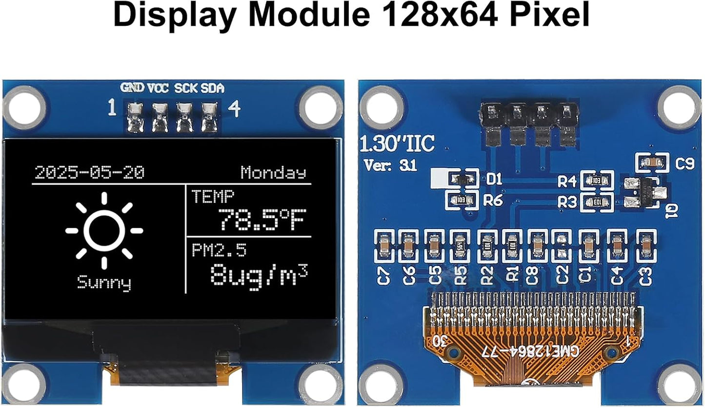 AITRIP 3PCS 1.3 Inch I2C 128x64 SH1106 IIC OLED Display Module Pixel Screen Module with Breadboard Jumper Wires M/F M/M