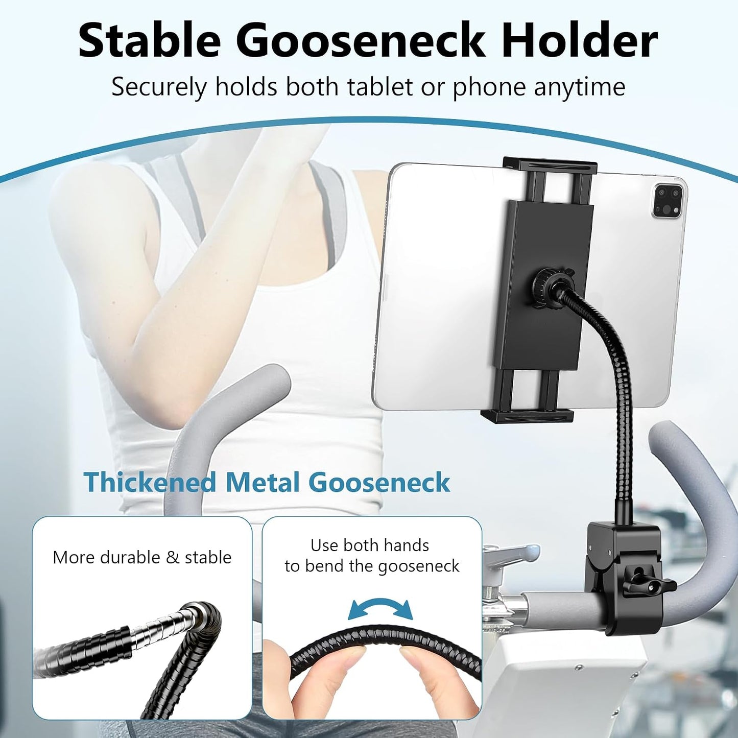 Evekea 4.7-12.9" Gooseneck Tablet Holder, iPad Holder for Stroller/Treadmill/Golf Cart/Boat/Mic Stand/Wheelchair/Gym