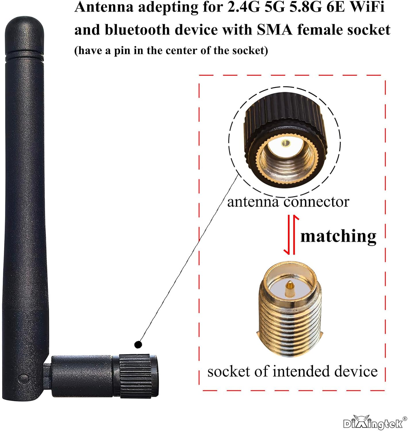 Dixingtek 6E 2.4GHz 5GHz 6GHz 4-Pack WiFi Tri-Band Bluetooth RP SMA Antenna, Compatible with WiFi Router Camera