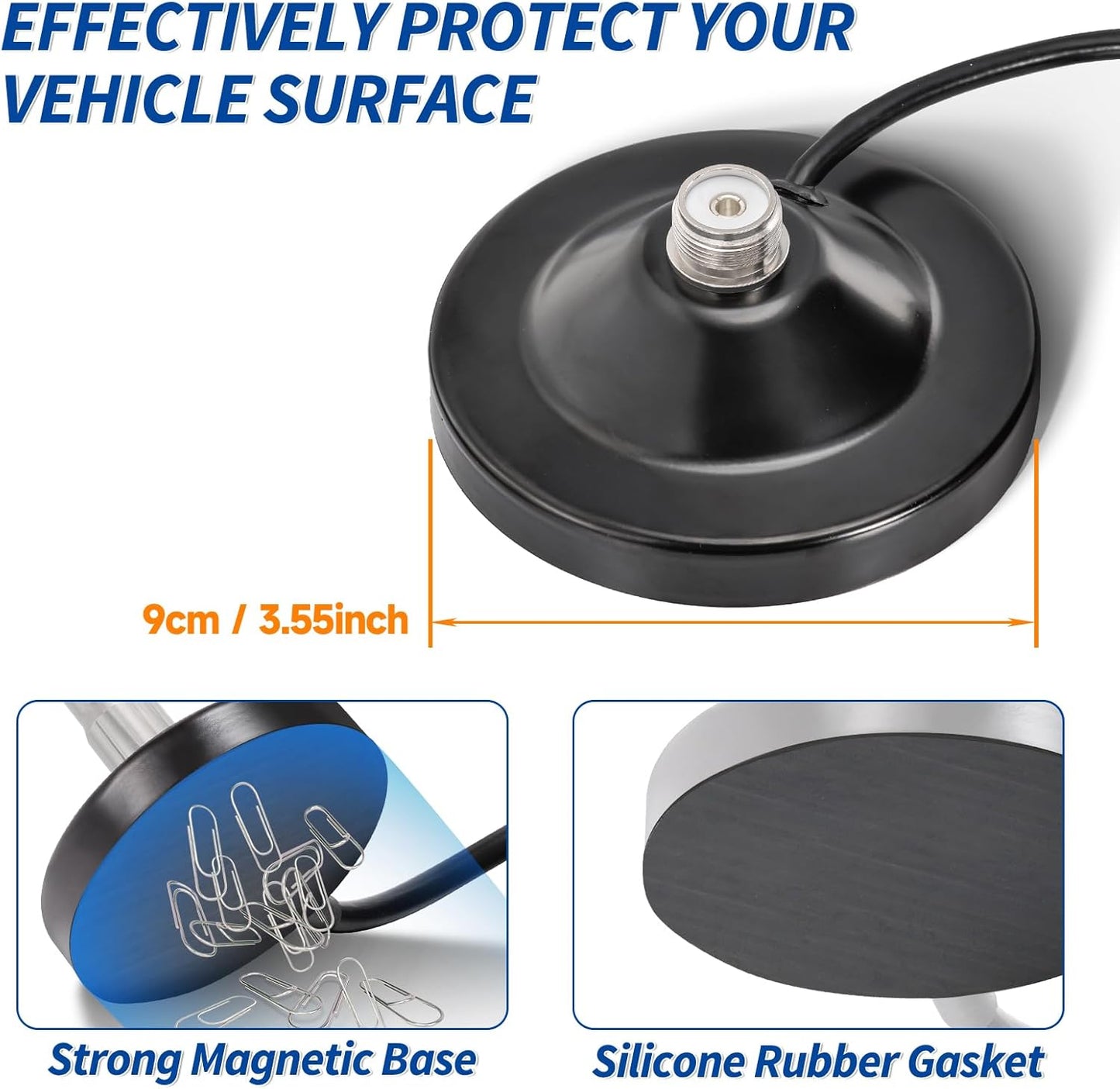 BINGFU 136-174MHz 400-470MHz PL259 Vehicle Mobile Ham Radio Antenna with Ground Planes Dual Band VHF UHF Magnetic Base