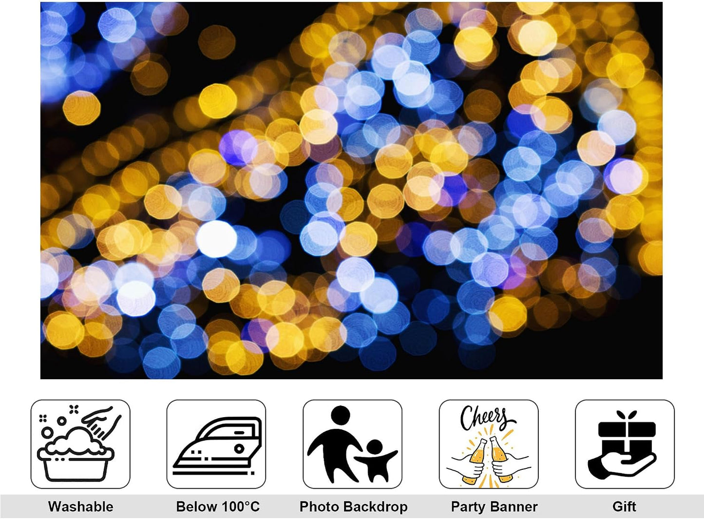 KeyWork 10x8ft Blue Gold Bokeh Backdrop Glitter Night Light Abstract Sparkle Photography Background for Wedding