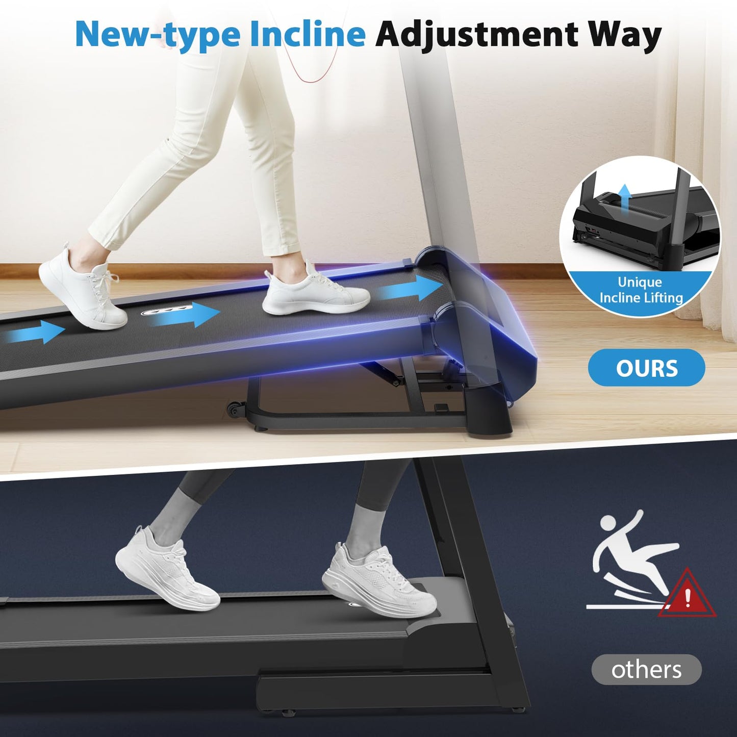 CIIHI Treadmill with Auto Incline - 450 LBS Capacity 15% Auto Incline Treadmill for Home, 0.5-10 MPH Foldable Running Machine with 47.2”x18.1” Belt, APP, Speaker, Speed & Incline Quick Button