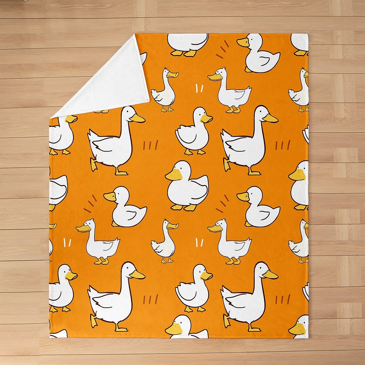 Erosebridal Lovely White Goose Bed Blanket 40x50 inch,Kids Throw Blanket for Child,Cartoon Duck Doodle Fleece Blanket,Hand Drawn Cute Farmhouse Animal Flannel Blanket Home Room Decor