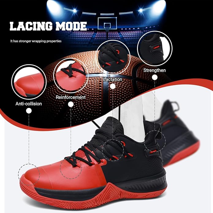 ASHION Kids Basketball Shoes Boys Girls Sneakers Mid-Top Lace Up Cushion Anti Slip Athletic Outdoor Sport Shoes for Unisex-Child