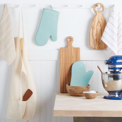 KitchenAid Ribbed Silicone Oven Mitts - 2-Pack Set, 7.5"x13", Stylish Mineral Water Color