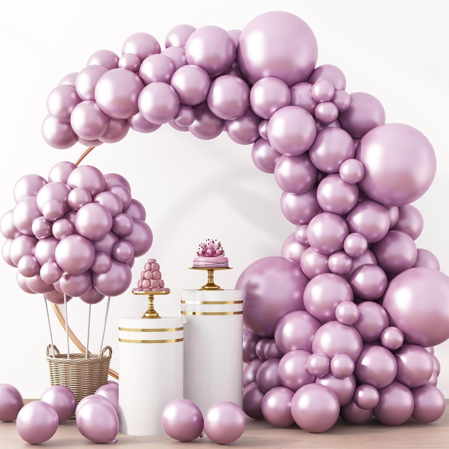 RUBFAC Metallic Pink Balloons - 129-Piece Latex Balloon Garland Kit | 5-18 Inch for Weddings & Parties