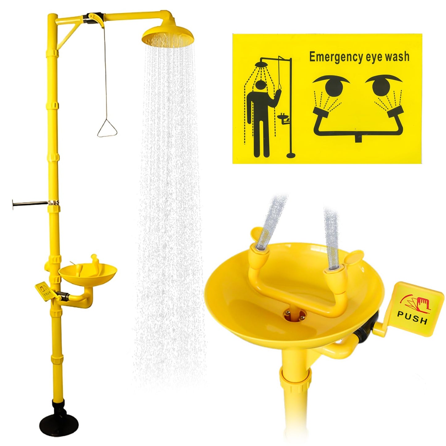 Emergency Shower Eye Wash Station Safty Shower Combination Eye Wash Station, NPT Thread with Emergency Sign First Aid Eyewash Station (ABS)