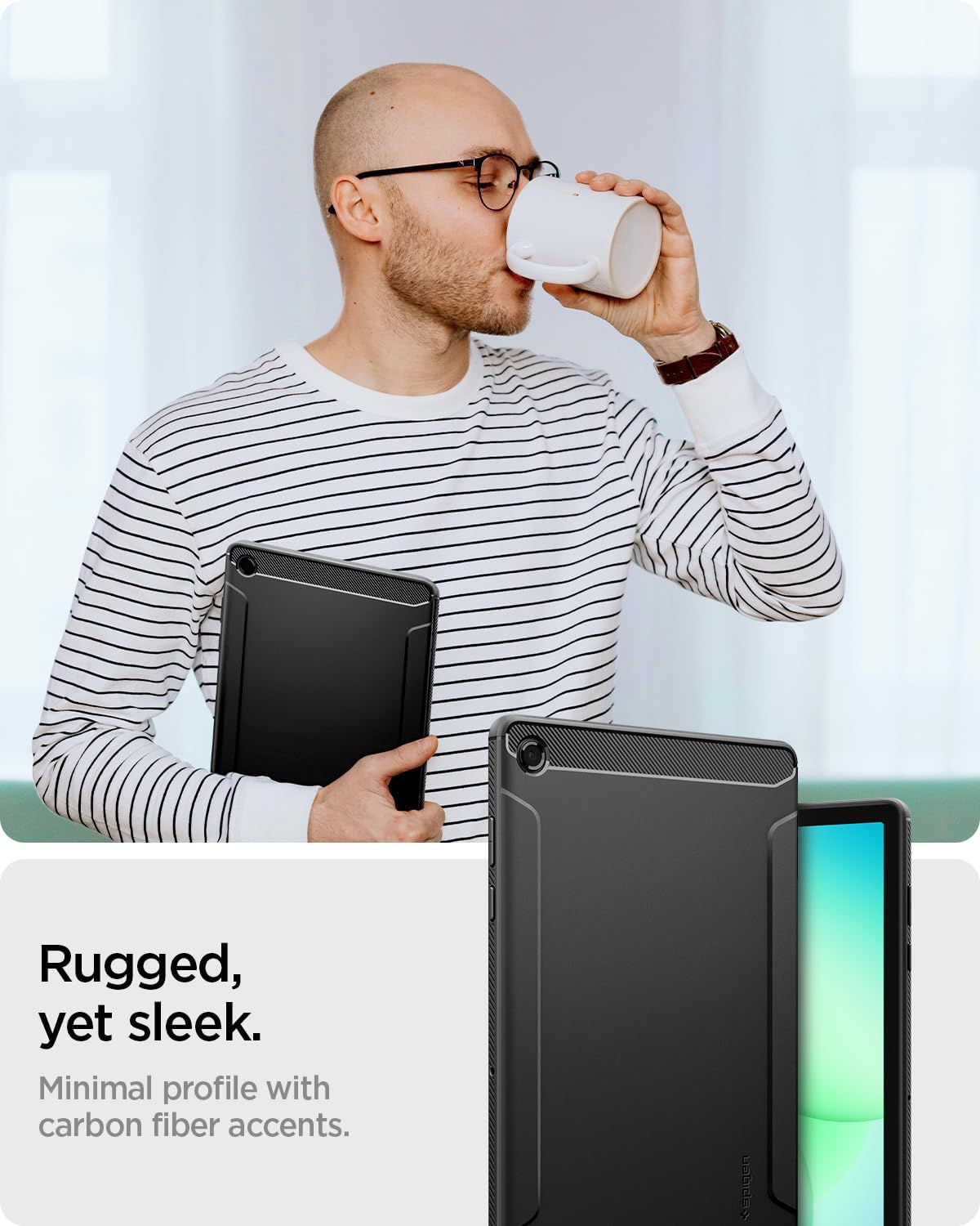 Spigen A11+ (2025), for Galaxy Tab Plus Case Rugged Armor Slim Protective Case with Carbon Fiber Design and Air Cushion