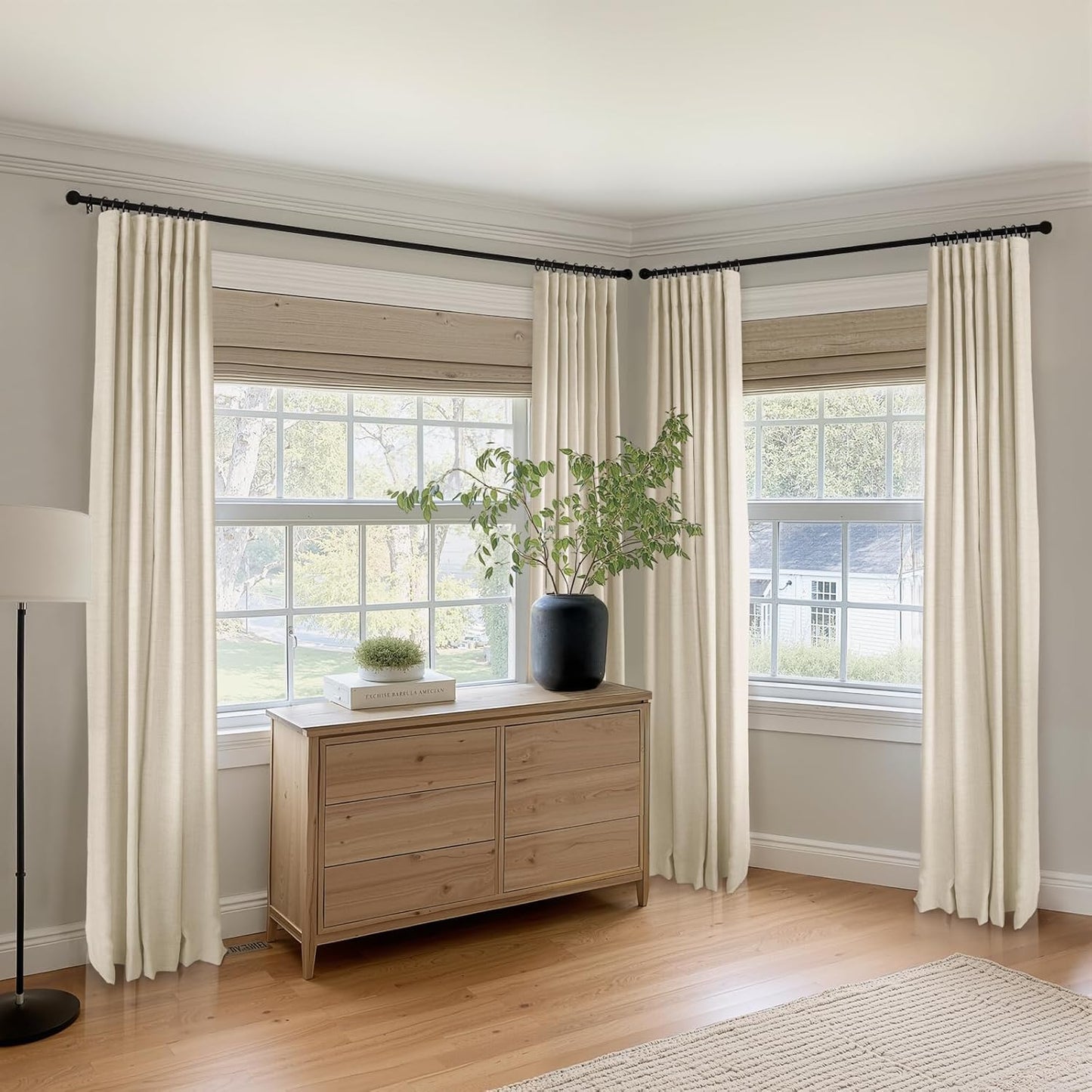 Skiennix 100% Blackout Curtains - Thermal Insulated Faux Linen | 84" Length, 2 Panels, Butter Cream
