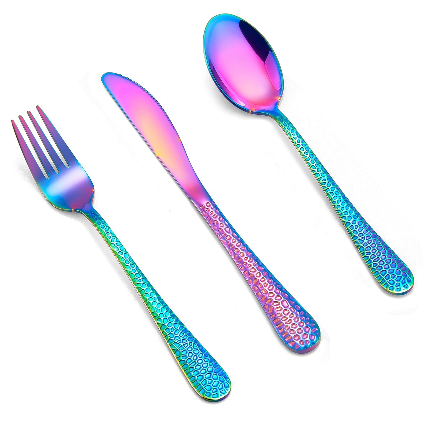 LIANYU 12-Piece Rainbow Kids Silverware Set, Stainless Steel Toddler Utensils, Hammered Preschooler Metal Flatware Cutlery Set, Children Tableware Includes Knives Forks Spoons, Dishwasher Safe
