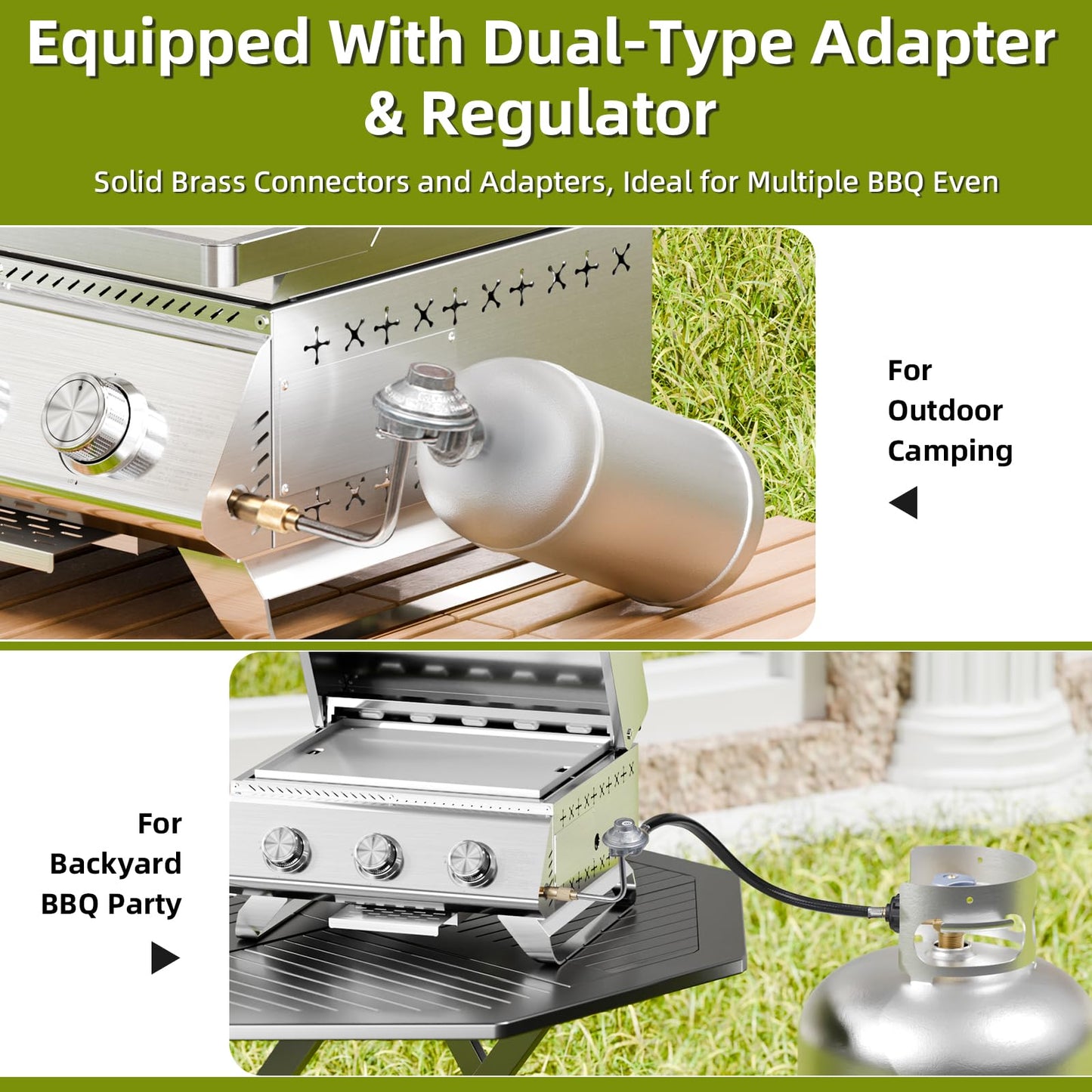 Electactic 3-Burner 24,000 BTU Portable Flat Top Propane Gas Grill, Heavy-Duty Stainless Steel 2-in-1 Tabletop Grill and Griddle Combo for Commercial BBQ, Outdoor Cooking, Camping,Tailgates & Backyard