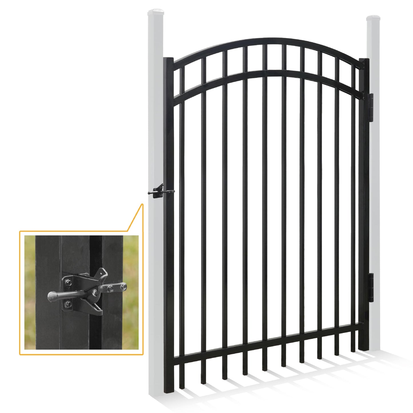Fencer Wire Heavy Duty Arched Decorative Fence Gate, 5FT Height x 4FT Width Outdoor Fence Gate, Outdoor Anti-Rust Metal Steel Gate for Fencing Barrier, Garden Gate with Gate Lock