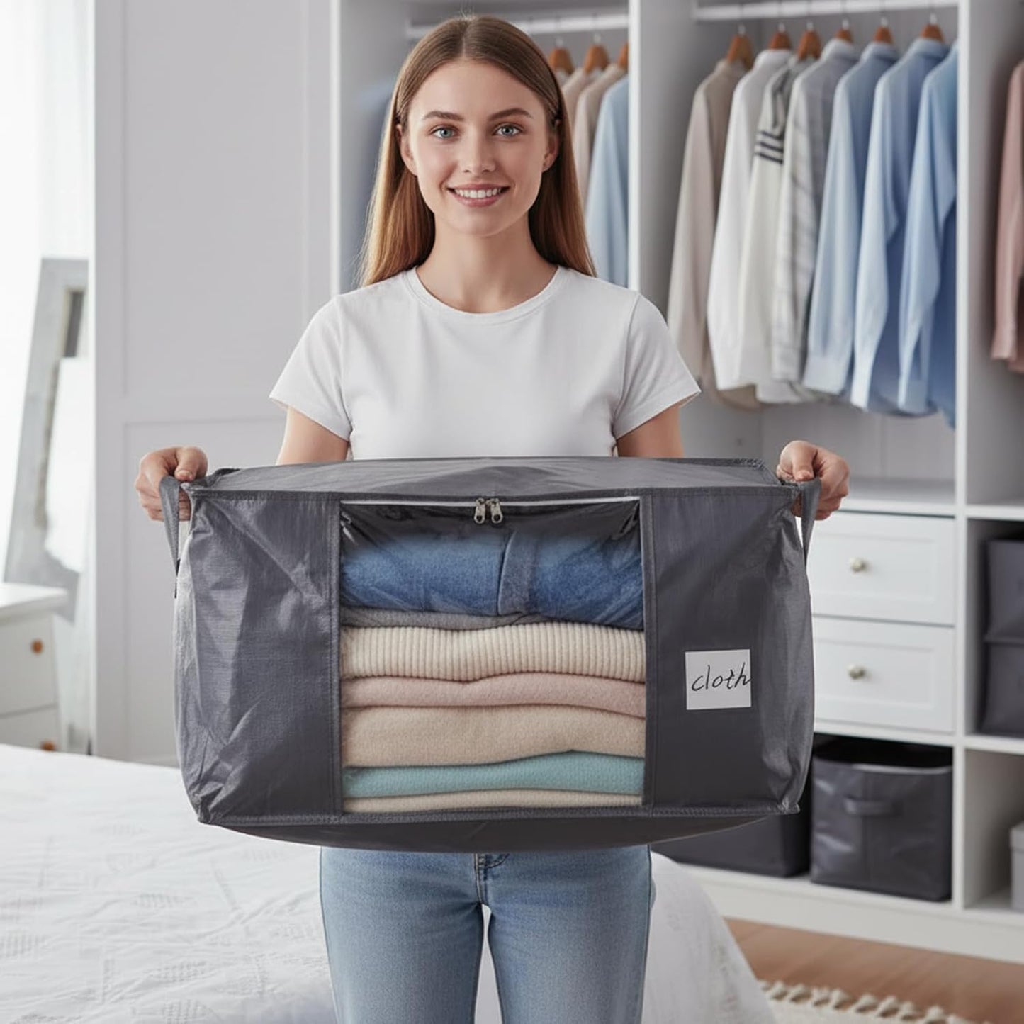 YGEOMER Blanket Storage Bags - 90L Heavy-Duty Foldable Containers | 6 Pack for Bedding & Clothes