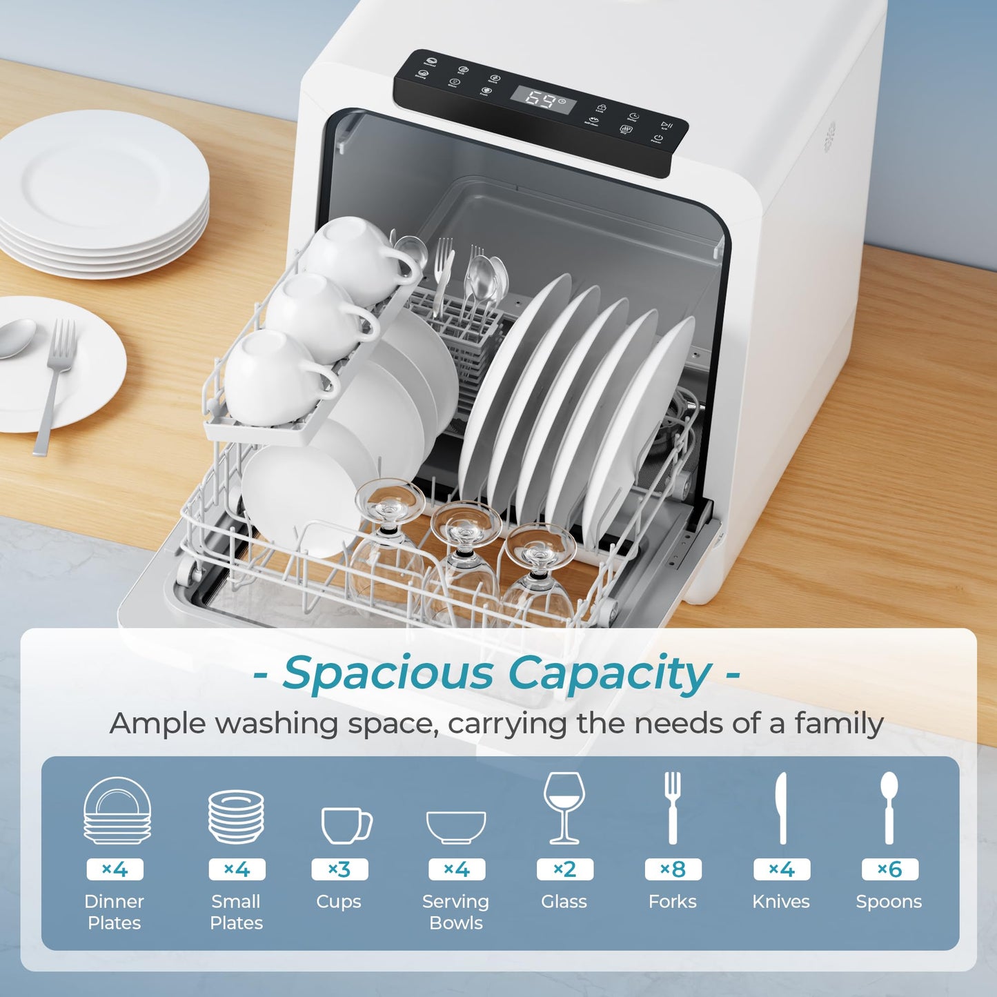 EUHOMY Countertop Dishwasher Portable, 8 Programs Mini Dishwasher with 5L Built-in Water Tank and Inlet hose, No Hookup Needed, Dish Washer with Self Clean/Baby Care/Air Dry, for Apartments & RVs