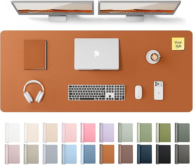 YSAGi Leather Desk Pad Protector, Office Desk Mat, Large Mouse Pad, Non-Slip PU Leather Desk Blotter, Laptop Desk Pad, Waterproof Desk Writing Pad for Office and Home (Brown,55" x 17.2")