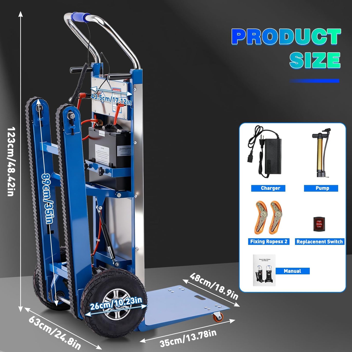Electric Stair Climbing Dolly, Heavy Duty Stair Climber 900lbs Capacity 1250W Motorized Hand Truck with Ropes & Foldable Design for Moving Furniture
