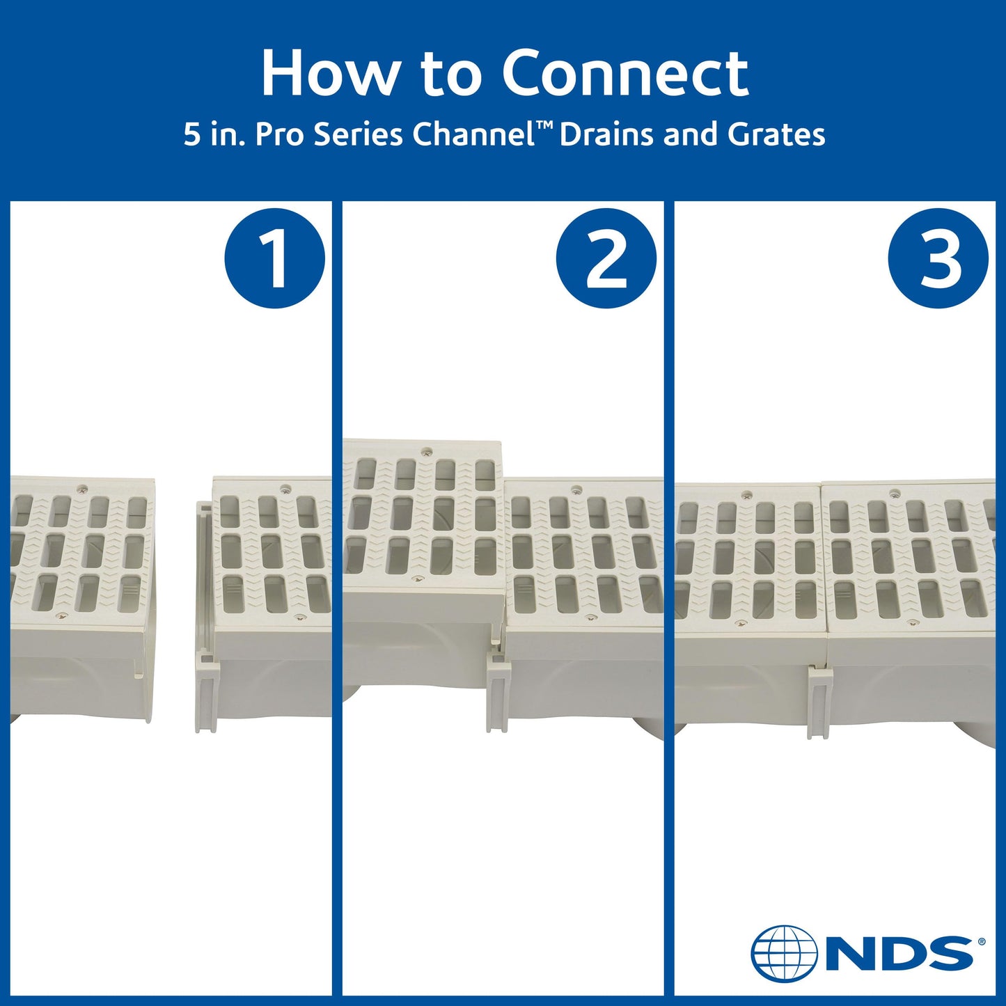 NDS 5” Pro Series Deep Profile Channel Drain Kit With HDPE Plastic Grates and End Caps, Trench & Channel Drainage For Driveway, Patio, Pool Deck, Courtyard, 5.5” x 39.4”, Gray