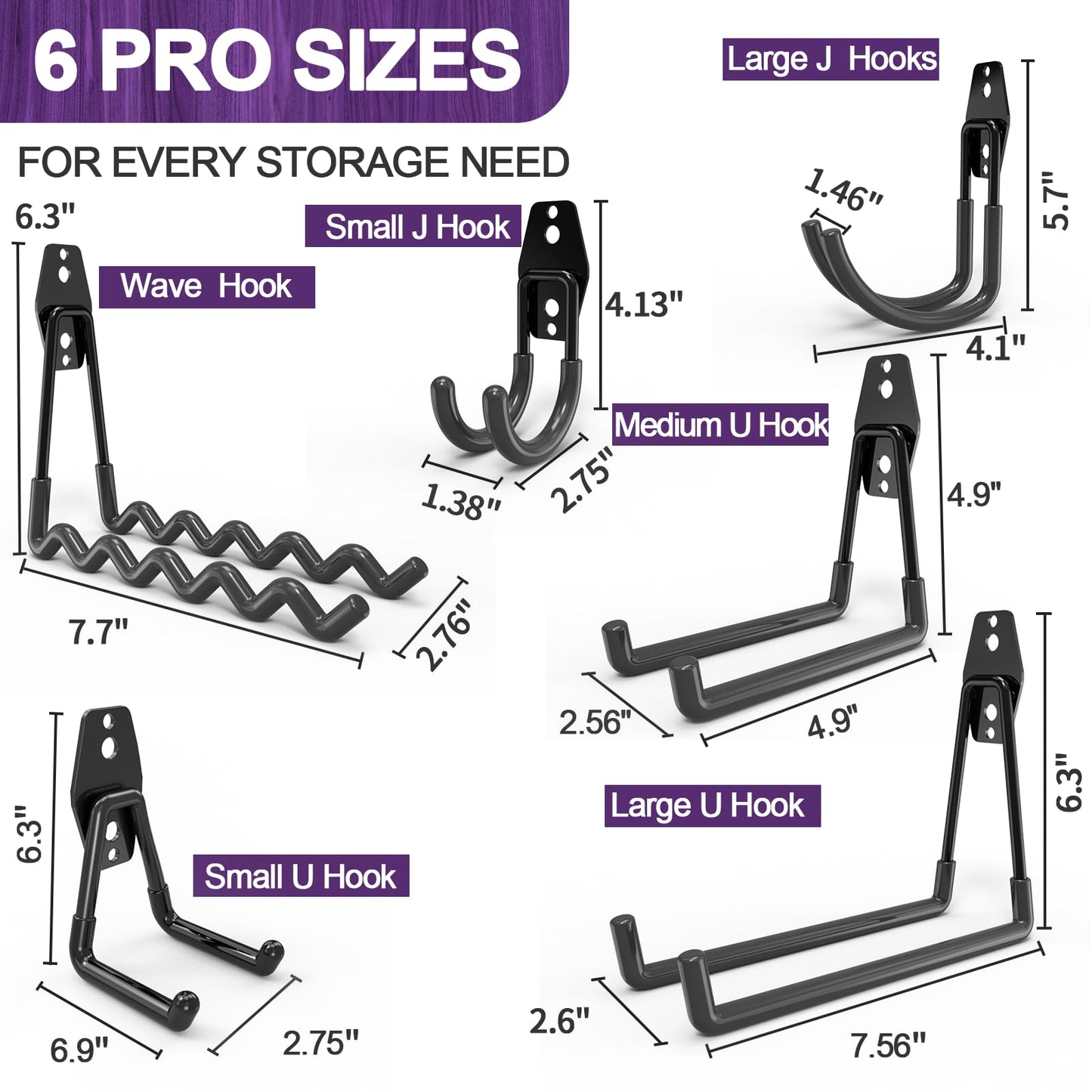 wallseffic 16 Pack Garage Hooks Heavy Duty Wall Mount Storage Hangers Holder Organizer, for Power Tool, Garden Yard Tools, Utility, Ladder, Hose